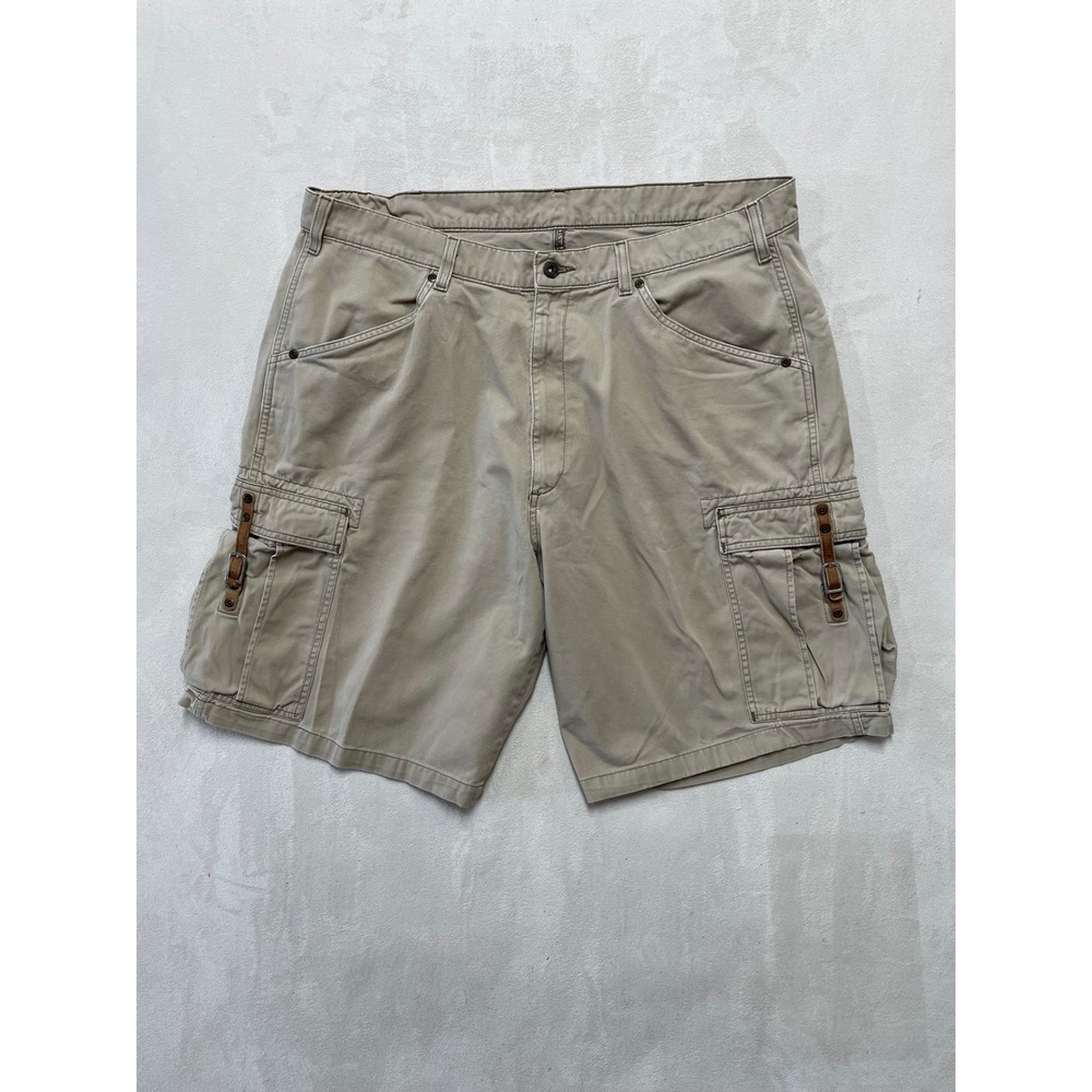 Polo Jeans Co Ralph Lauren Mens 38 Freighter Cargo Shorts Beige Khaki Leather